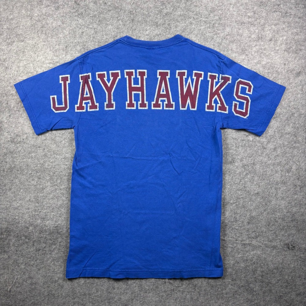 Vintage JanSport Kansas Jayhawks T Shirt Blue Mascot Graphic Back Hit Mens M